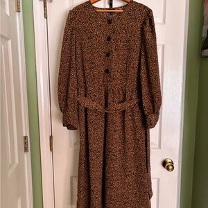 Who What Wear Brown Leopard-Print Long Sleeve Button Front Dress